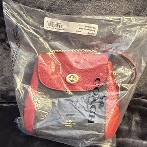 Coach Two-Tone Red and Black Backpack with Gold Hardware